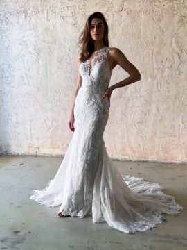 Kern Maggie Sottero Kern Fit and Flare Deep V Lace Bridal Gown