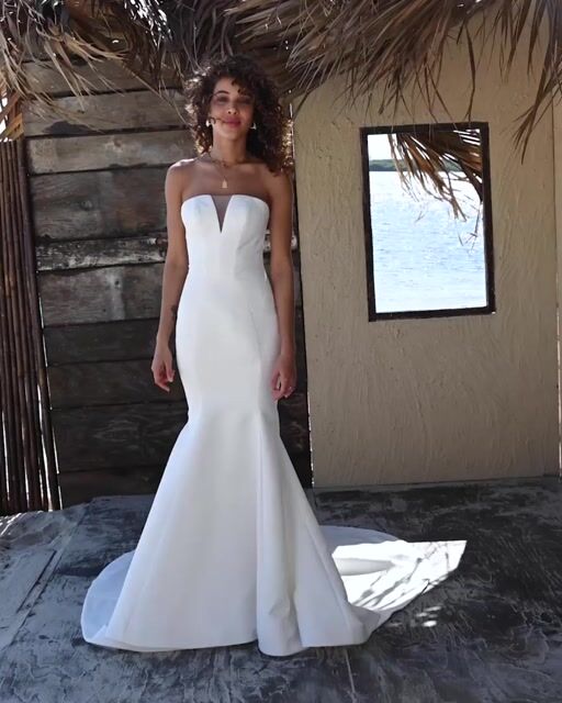 AND MARY　Rojina ribbon dress　グレー Marsha Strapless V-Neckline Wedding Dress | Rebecca Ingram