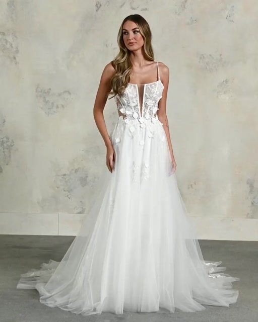 Sarah 3-D Floral and Flowy Illusion Bridal Dress