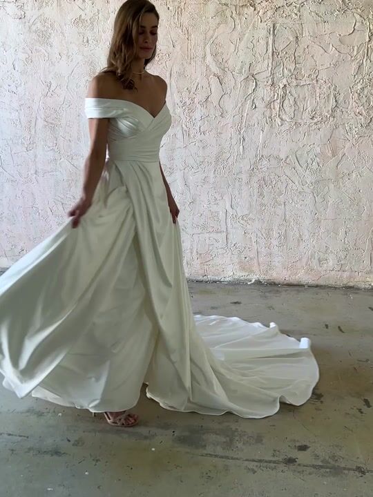 Ekaterina Elegant Satin Off-the-Shoulder A-line Bridal Gown