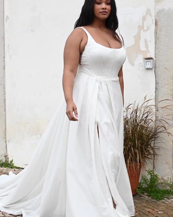 Aline Plus Size Wedding Dress Bridal Gown Square Neckline Side