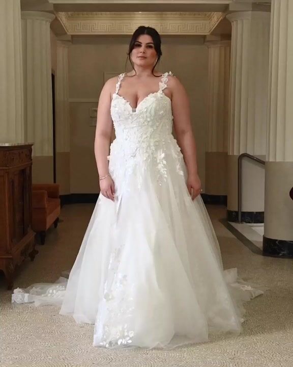 Wicklow Romantic 3-D Wicklow Floral Side Slit Bridal Dress